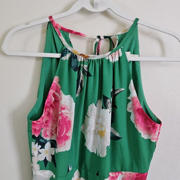 ELIZA J Dress Womens 4 Green Floral Sleeveless Halter‎ Midi Pockets Lined A-Line - Picture 11 of 11